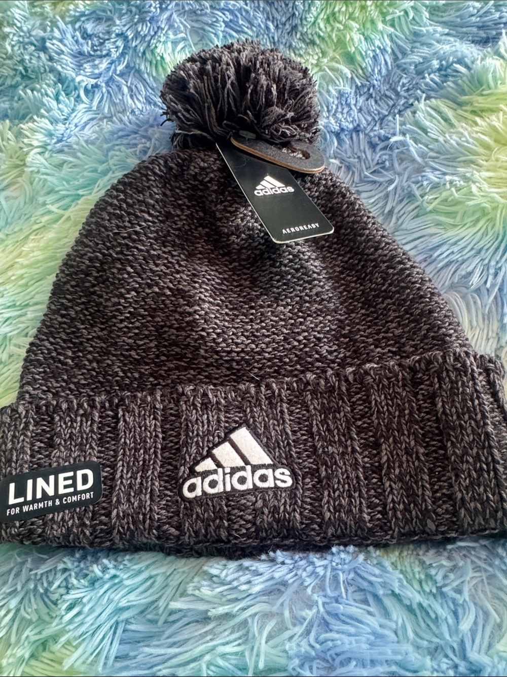 adidas Charcoal Gray Pom Pom Knit Beanie
